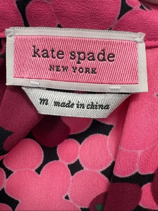 kate spade Pink Floral Tie-Neck Blouse with Dark Blue Wide-Leg Jeans - Picture 9 of 10